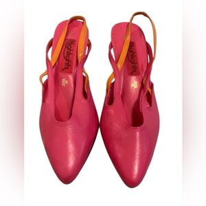 Vintage Highlights Neon Pink & Orange Slingback Pointed Toe Heels 7.5